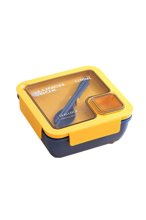 Star Babies - Lunch Box With 2 Compartments, Spoon And Fork - Yellow/Blue - 1100ml