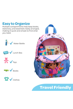MOON Licensed Dora the Explorer 3-in-1 Kids Backpack Set - (13-Inch) Premium Kids School Bag with Lunch Bag & Pencil Case-Pink & Blue