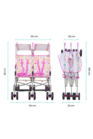 MOON Jet Plus Twin Buggy Lightweight Travel strollers -Umbrella Fold- up to 30Kg,6m+ -Pink