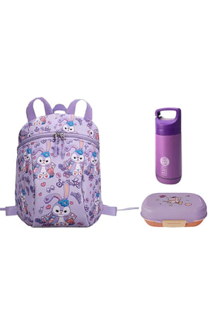 Star Babies - School Bag 9.84-inches, Water Bottle 300ml & 2 Compartment Lunch Box - Lavender