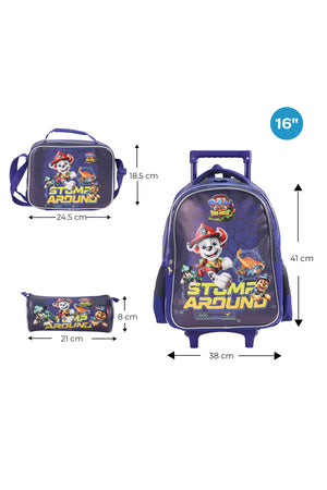MOON Licensed Paw Patrol 3 in 1 Kids Trolley Set - (16-Inch) Premium Kids School Bag with Lunch Bag & Pencil Case-Blue