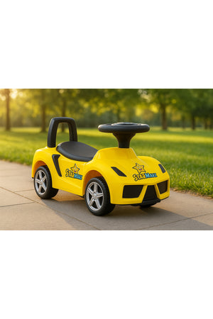 StarMarz Yellow Sports Ride-On Car – Foot-to-Floor Baby Push Car with Steering Wheel, Backrest & Smooth Wheels – Indoor/Outdoor Toddler Ride-On Toy (1–4 Years) – Yellow Edition