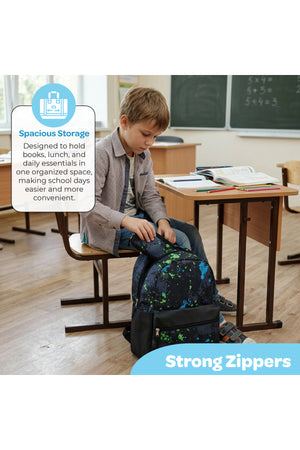 MOON 3 in 1 Kids Backpack Set - (17-Inch) Premium Kids School Bag with Lunch Bag & Pencil Case-Black