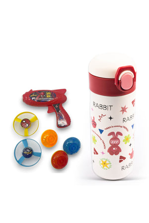 Cocobee Insulated Stainless Steel Water Bottle – Leakproof, Odour-Free, 500ml, Soft Grip Handle – Red (3 Years+) + Marvel Spider-Man Top Flying Saucer Gun Toy