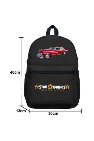 Star Babies Set of 4 – Retro Car Theme 16" School Bag, 4-Compartment Lunch Box, Insulated Lunch Bag, 500ml Water Bottle