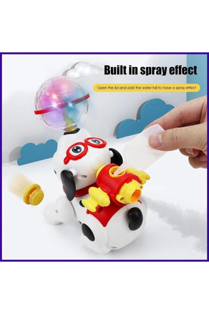 Urban Tots Dancing Dog Toy – 360° Rotating Lights & Sound With Bump & Go Action And Water Mist Spray-White