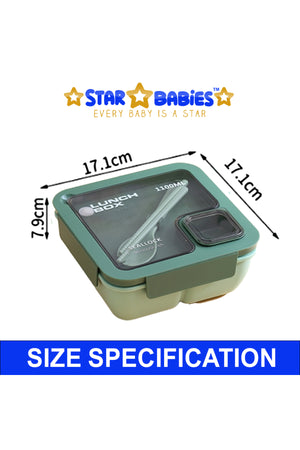 Star Babies - Lunch Box With 2 Compartments, Spoon And Fork - Green - 1100ml
