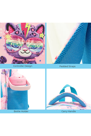 MOON 3 in 1 Kids Backpack Set - (16-Inch) Premium Kids School Bag with Lunch Bag & Pencil Case-Cat