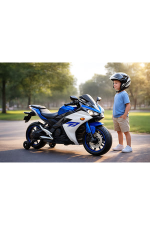 Urban Tots-R3 Kids Toy Bike Rechargeable Battery Operated Ride-On With Single 12000 Rpm Motor-white and Blue