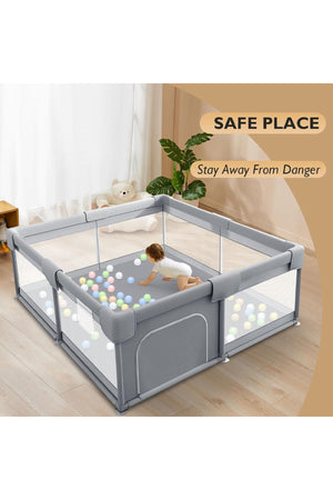 Star Babies - Baby Playpen With 4 Pull-Up Rings - Dark Grey - 180 x 150 cm