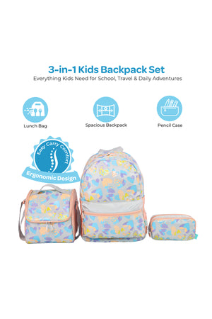 MOON 3 in 1 Kids Backpack Set - (16-Inch) Premium Kids School Bag with Lunch Bag & Pencil Case-Pink