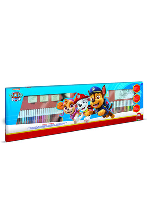 Paw Patrol Mega Art Set for Kids | 60 Felt Tip Pens, 10 Pencil Crayons, 10 Wax Crayons, 6 Stamps, Ink Pad, Coloring Book, Notebook & 30 Stickers | Creative Drawing & Coloring Kit