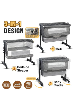 Star Babies Bedside Crib + Diaper Caddy_Gray