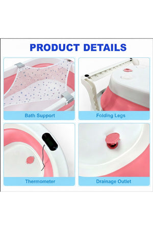 Star Babies - Baby Foldable Bathtub With Thermometer & Bath Seat Support Net, Set - Pink - Pack of 2