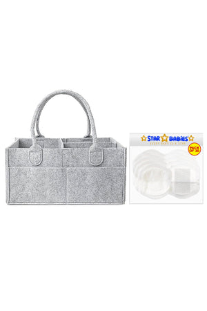 Star Babies - Diaper Caddy Organizer With Disposable Breast Pads - Grey/White - 31 Pcs
