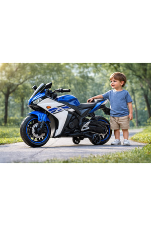 Urban Tots-R3 Kids Toy Bike Rechargeable Battery Operated Ride-On With Single 12000 Rpm Motor-white and Blue