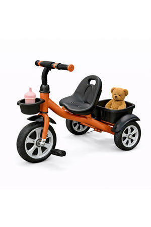 StarMarz Toddler 3-Wheel Tricycle Ride-On Toy with Safety Seat, Cup Holder & Rear Storage Basket - Brown