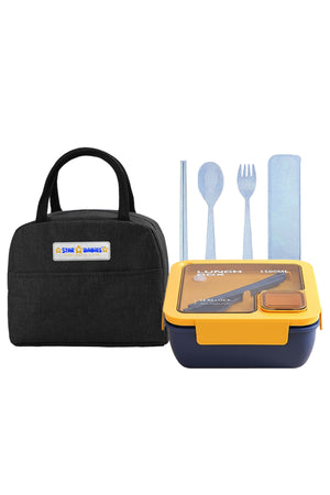 Star babies pack of 3 combo - Insulated lunch bag and 2 compartment lunch box and organic cuttlery set