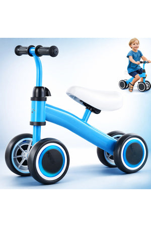 StarMarz Baby Balance Bike – 4-Wheel Toddler Training Bike for Indoor/Outdoor Riding, Soft Seat & No-Pedal Design for Safe Learning – Lightweight Kids First Bike (1–3 Years) – Blue