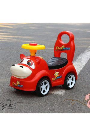 StarMarz Animal Ride-On Car – Cute Foot-to-Floor Baby Push Car with Fun Cartoon Face, Steering Wheel & Backrest – Durable Indoor/Outdoor Ride-On Toy for Toddlers (1–4 Years) – Red