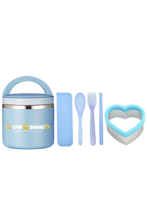 Star Babies Stainless Steel Food Jar, Sandwich Cutter with Fork-Spoon Set Blue