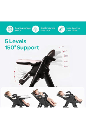 MOON Trestle Foldable Baby Feeding/Dinning Highchair-Black