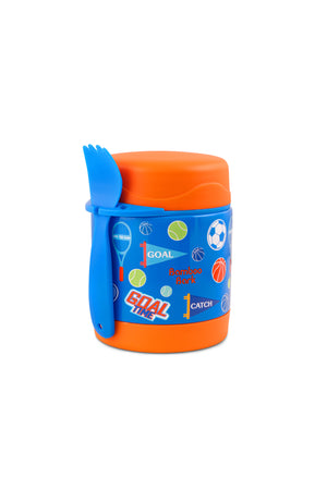 Bamboo Bark Kids Insulated Stainless Steel Food Jar with Fork, 350ml Thermal Lunch Container for Hot or Cold Food, Leakproof, BPA-Free, Ideal for School, Active Use, Daycare & Travel,| Sports Design