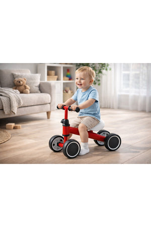 StarMarz Baby Balance Bike – 4-Wheel Toddler Training Bike for Indoor/Outdoor Riding, Soft Seat & No-Pedal Design for Safe Learning – Lightweight Kids First Bike (1–3 Years) – Red