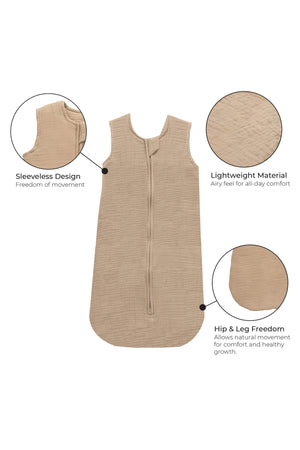 MOON Organic Crinkle Muslin Sleep sack 1 Tog (6-12 Months )-Brown