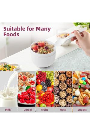 Star Babies Stainless Steel Food Jar 600ml Portable Microwave Safe Breakfast Cup with Spoon & Leak Proof Lid - White