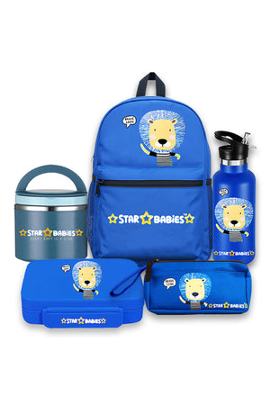 Star Babies 16-Inch Lion Themed Children's Backpack with 5 compartment Bento lunch box , water bottle and Dual Zipper Pencil Case with Food jar