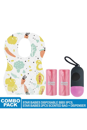 Star Babies - Disposable Bibs Fruits Print 5pcs With Scented Bag 2pcs & Dispenser - Pink