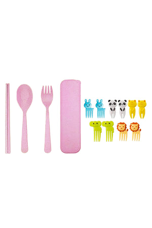 Star Babies - Fruit Picks 10 Pcs With Organic Cutlery Set - Pink