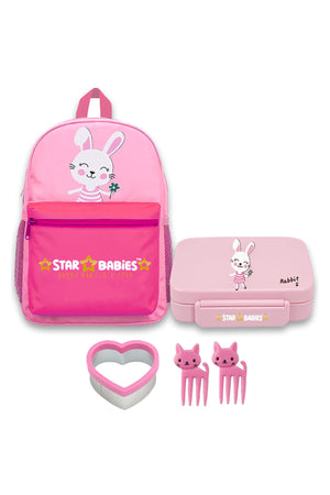 Star Babies 16-Inch Cute Rabbit Themed Children's Backpack with Adjustable Shoulder Strap for Hiking Large with Bento Lunch Box with 4 Compartments, BPA Free, Leak-Proof, Toddler-Friendly, 3 Years+ size,Pack of 2