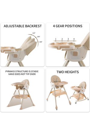 Star Babies - Foldable High Chair & Baby Head Support Cushion Set - Beige/Brown - 2 Pcs
