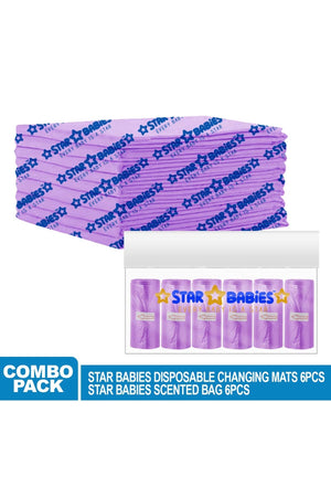 Star Babies Disposable Chaging mat Pack of 6, Scented Bag Pack of 6 - Lavender