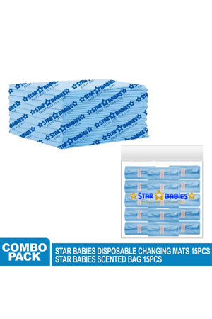 Star Babies - Disposable Changing Mat with Scented Bag - 15pcs - Blue