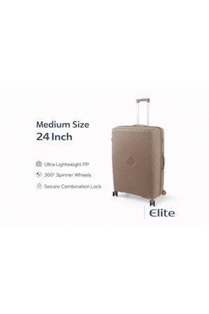 ELITE- Premium Hard-Shell Luggage 24 inch – Lightweight Spinner Suitcase – Beige Gold
