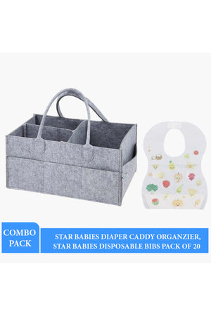 Star Babies - Caddy Diaper Bag w/ Disposable Bibs - 20pcs - Grey