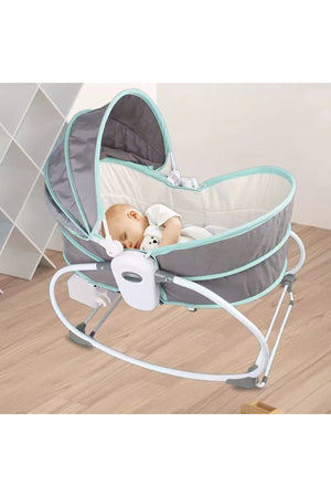 Kikibebe 5-In-1 Cozy Rocker Bassinet – Adjustable Gray Baby Rocker, Play Table & Study Desk With 360° Rotating Seat & Music Toys-Grey