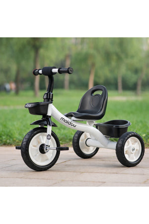StarMarz Toddler 3-Wheel Tricycle Ride-On Toy with Safety Seat, Cup Holder & Rear Storage Basket - White