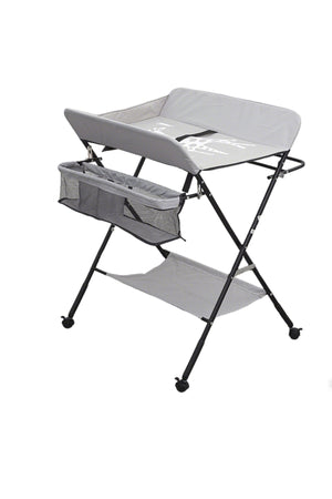 Kikibebe Babycare Diaper Changing Table With Wheels – 5-Level Height Adjustable Infant Care Station With Storage Shelf – Grey