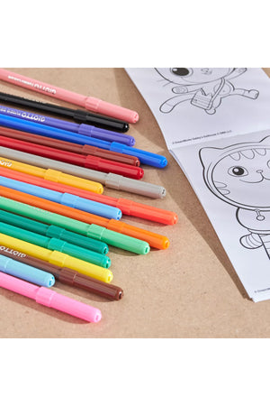 Gabby’s Dollhouse Felt Tip Pen Set – 18 Colour Felt Pens with 2 Stamps & 1 Ink Pad | Kids Creative Art & Craft Stationery Set