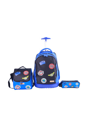 MOON Licensed SONIC the Hedgehog 3-in-1 Kids Trolley Backpack Set - (18-Inch) Premium Kids School Bag with Lunch Bag & Pencil Case-Black&Blue
