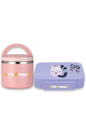 Star Babies - Star Babies Brave Lion Bento Lunch Box with 4 Compartments, BPA Free, Leak-Proof with Stainless Steel Food Jar-500 ml