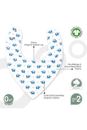 MOON Bandana bibs regular ( Organic) ( PK -2) Elephant & Blue