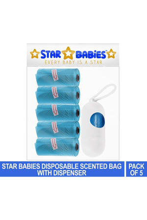 Star Babies - Pack of 5/75 Bags Scented Nappy Bag Blue & Assorted Dispenser