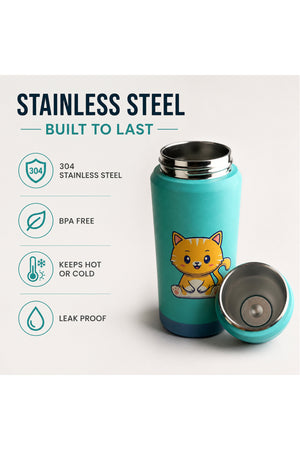 Cocobee-Insulated Stainless Steel Water Bottle, Leakproof, Odour Free, Soft Handle Grip, 500Ml, 3 Years+ – Green