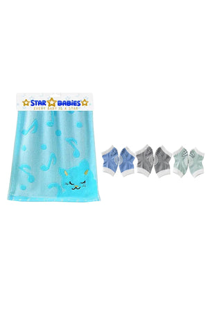 Star Babies - Combo Pack Of 2- Boys Anti-Slip Crawling Kneepads Pack Of 3 With Bamboo Towel - Blue