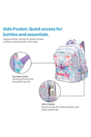 MOON Kids Backpack - (16-Inch) Premium Kids School Bag - Butterfly